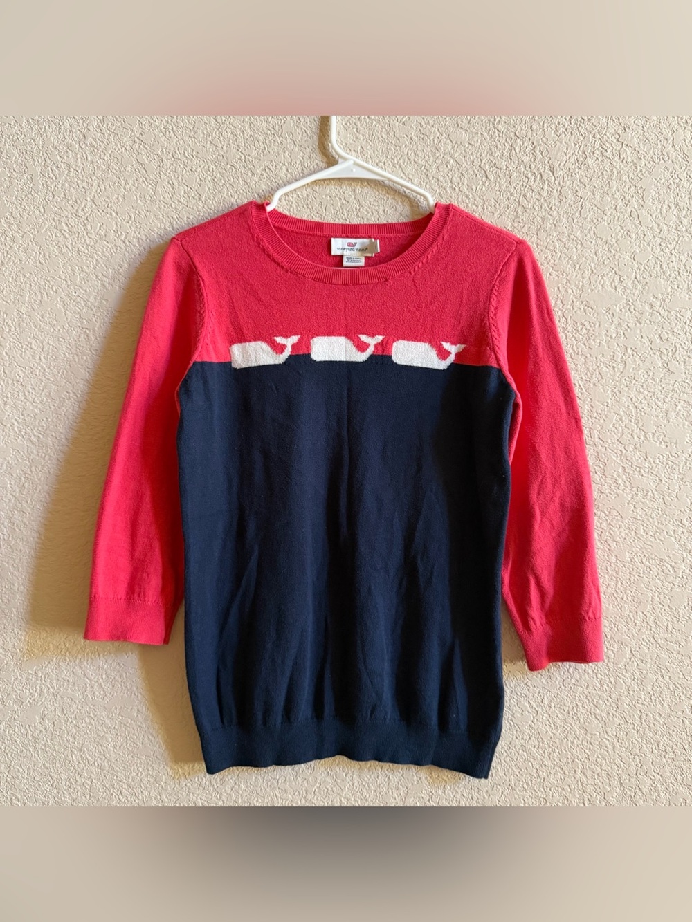 Vineyard Vines Cashmere Blend Pink Blue Whale Pullover Sweater Size Small Preppy